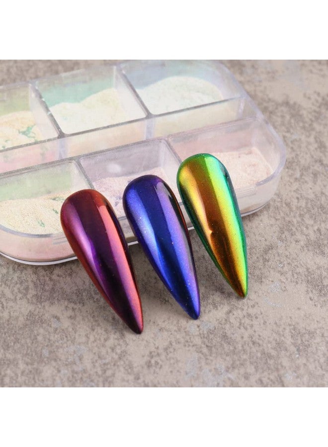 6 Colors Chrome Nail Powder Metallic Mirror Effect Aurora Magic White Pearl Chrome Nails Powder For Nail Art Gel Polish Mica Powder Iridescent Nail Powder Manicure Pigment