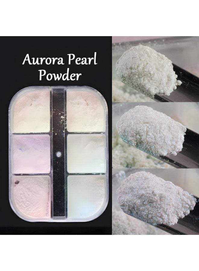 6 Colors Chrome Nail Powder Metallic Mirror Effect Aurora Magic White Pearl Chrome Nails Powder For Nail Art Gel Polish Mica Powder Iridescent Nail Powder Manicure Pigment
