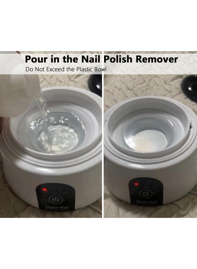 Upgraded Steam Nail Polish Remover Machine Nail Soaking Bowl Nail Steamer With Stainless Steel Cuticle Pusher For Gel Polish Soak Off White