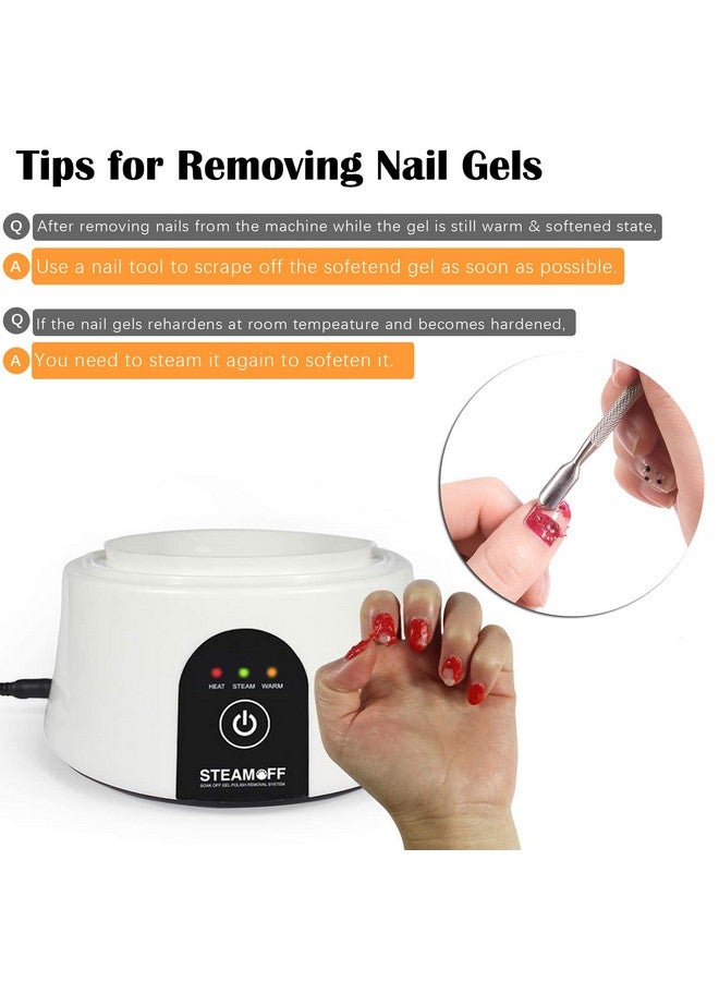 Upgraded Steam Nail Polish Remover Machine Nail Soaking Bowl Nail Steamer With Stainless Steel Cuticle Pusher For Gel Polish Soak Off White