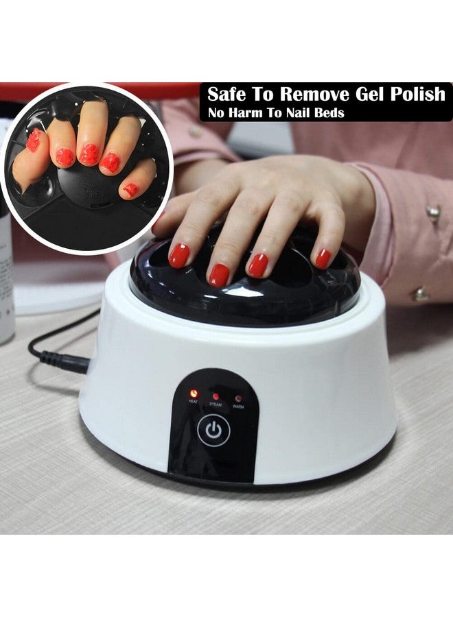 Upgraded Steam Nail Polish Remover Machine Nail Soaking Bowl Nail Steamer With Stainless Steel Cuticle Pusher For Gel Polish Soak Off White