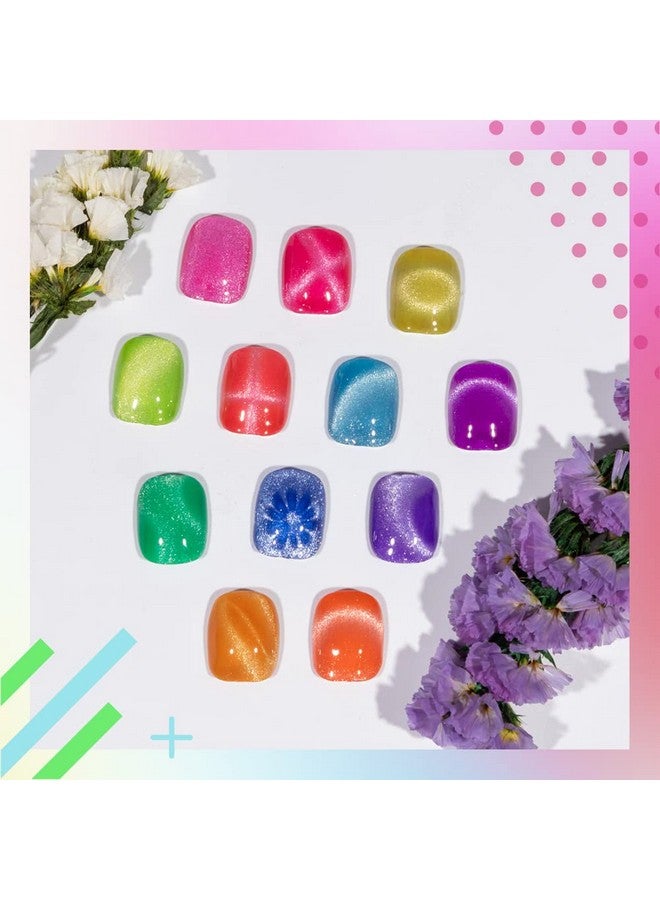 Neon Cat Eye Gel Nail Polish Set 12Pcs Cateye Blue Green Purple Soak Off Gel Polish Magnetic Manicure Kit For Nail Art Salon 7Ml Mother'S Day Gift