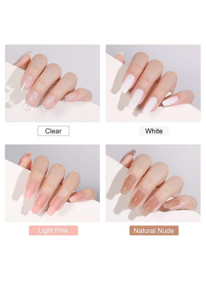 Poly Nail Extension Gel Kit Of 4 Colors With Top Coat Base Coat Dual Forms And Tools Gel Nail Enhancement Allinone Nail Builder Gel French Manicure Kit