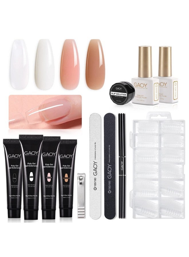 Poly Nail Extension Gel Kit Of 4 Colors With Top Coat Base Coat Dual Forms And Tools Gel Nail Enhancement Allinone Nail Builder Gel French Manicure Kit