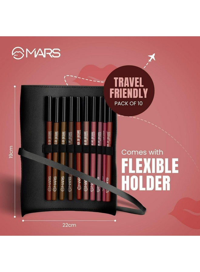 Matte Lip Liner With Holder Set Of 10 | One Swipe Smooth Application | Long Lasting & Travel Friendly Lip Pencil | Multicolor | Set-A (1.4G X 10)