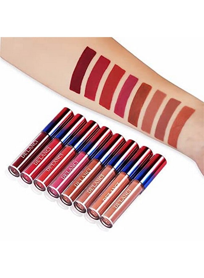 Liquid Lipstick Matte Set, Delanci Lipgloss Long Lasting Durable Non-Stick Cup Waterproof Lipstick, 8 Colors Velvet Smooth Lip Gloss For Women