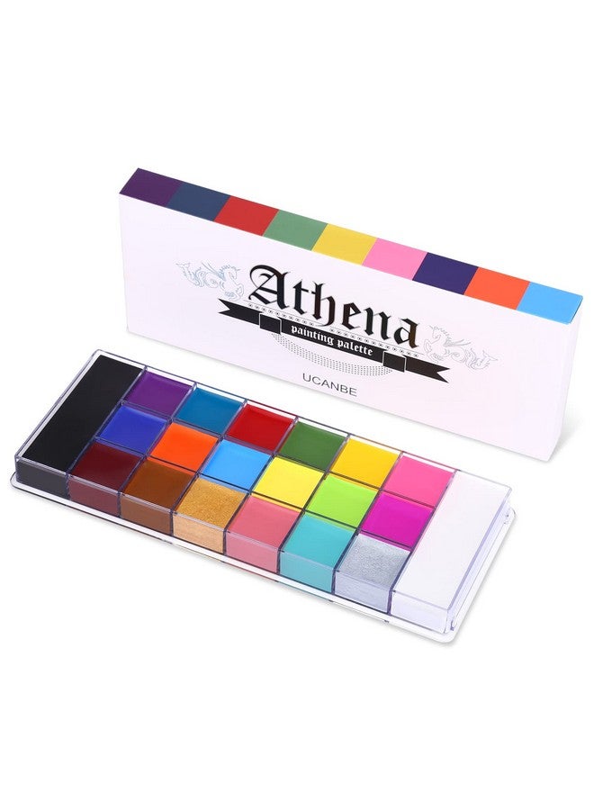 20 Color Athena Face Body Paint Oil - Large Pan Black & White, Professional Non Toxic Sfx Makeup Palette, Hypoallergenic Face Painting Pallet For Art, Theater, Halloween, Parties And Cosplay
