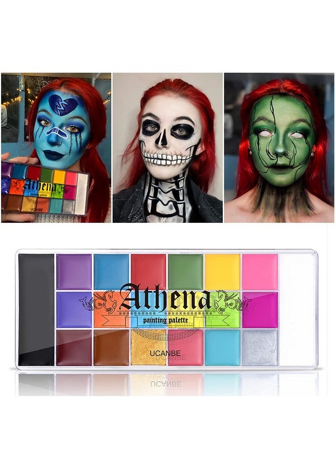 20 Color Athena Face Body Paint Oil - Large Pan Black & White, Professional Non Toxic Sfx Makeup Palette, Hypoallergenic Face Painting Pallet For Art, Theater, Halloween, Parties And Cosplay