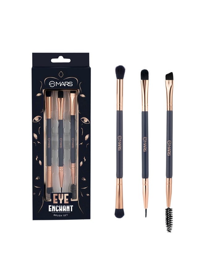 Eye Enchanted Brush Set Of 3 | Perfect For Eye Makeup | Eyebrow Brush With Spoolie | Small Blending & Flat Brush | Eyeliner & Flat Crease Brush | Soft Bristles | Compact & Travel Friendly