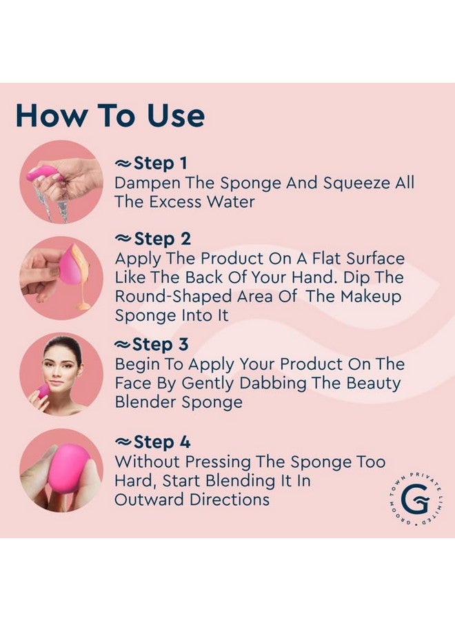 Professional Mini Makeup Sponge Beauty Blender | Cosmetic Blending Tool For Liquid, Cream & Powder Beauty Products| Egg Shape Face Sponge Puff Pack Of 3 (Bright Pink)