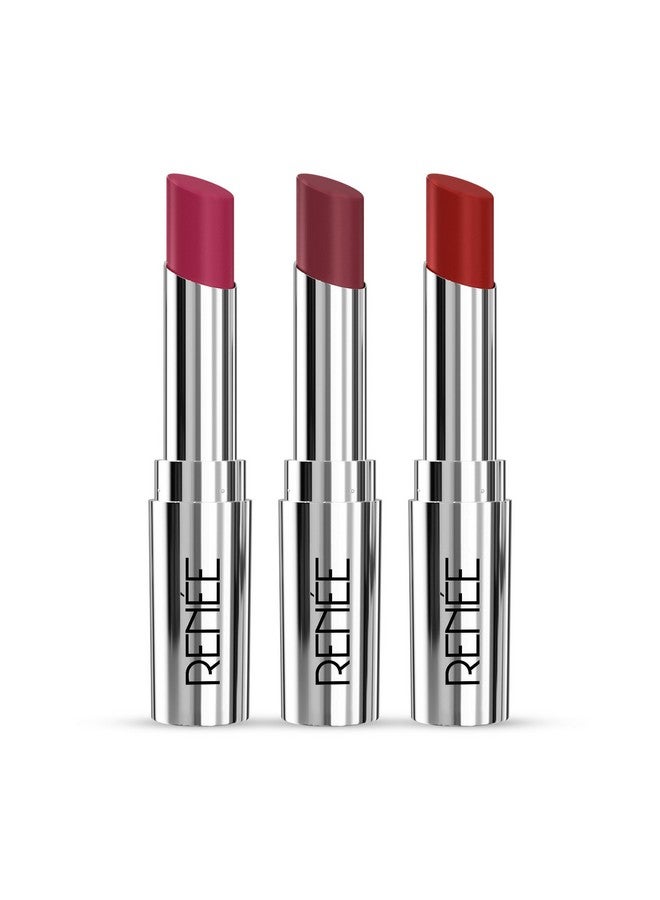 Crush Trio Glossy Lipsticks Set Of 3, Non-Drying, Highly Pigmented, Intense Moisturizing, Lightweight, Enriched With Jojoba Oil, Cocoa & Shea Butter, Easy Effortless Application 4 Gm Each