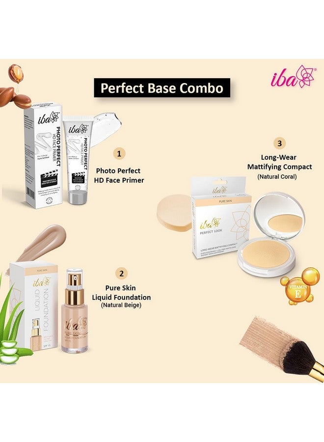 Primer + Foundation + Compact Base Combo (Natural Beige) | Long Lasting, Full Coverage Base Makeup L Vegan & Cruelty Free