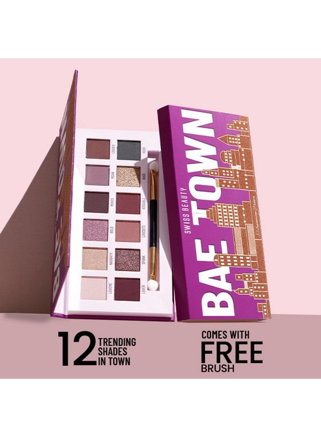 Bae Town Eyeshadow Palette With 12 Highly Pigmented Shades | Mix Of Mattes, Metallics And Shimmers | Comes With Eye Brush| Shade - Lover Girl, 14Gm