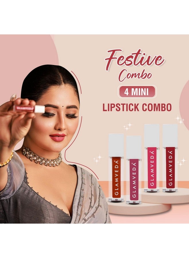 X Rashami Desai Mini Liquid Lipstick Combo Pack 4, Ultra Matte, Transferproof And Waterproof, 12Hrs Stay, Non Drying - Festive Combo (1.2Ml*4)