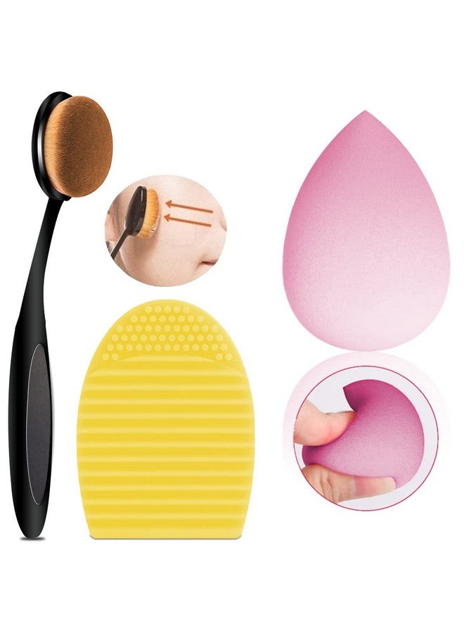 Beauty Makeup Sponges With Makeup Brush, With Brush Egg Cleaner For Liquid, Cream And Powder (Makeup Sponge + 1 Brush Egg Cleaner),Assorted Color