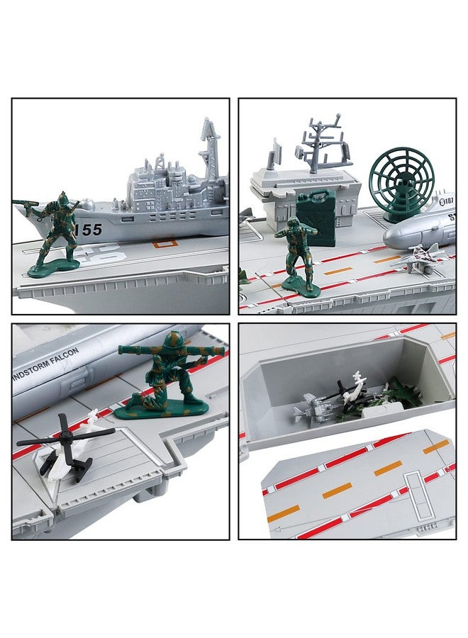 Aircraft Carrier Toy With Scale Model Warplanes Warships Military Vehicles Battleship Helicopter Planes Trucks Tank Army Men Toys For Kids Boys Girls 18 Inches