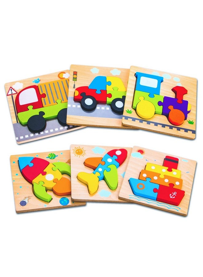 Wooden Vehicle Puzzles For 1 2 3 Years Old Boys Girls, Toddler Educational Developmental Toys Gift With 6 Vehicle Baby Montessori Color Shapes Learning Puzzles, Great Gift Ideas