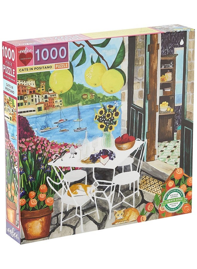 : Piece And Love Cats In Positano 1000 Piece Square Adult Jigsaw Puzzle Puzzle For Adults And Families Glossy Sturdy Pieces And Minimal Puzzle Dust