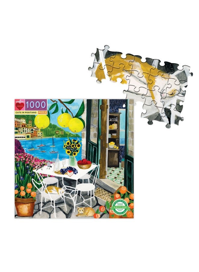 : Piece And Love Cats In Positano 1000 Piece Square Adult Jigsaw Puzzle Puzzle For Adults And Families Glossy Sturdy Pieces And Minimal Puzzle Dust