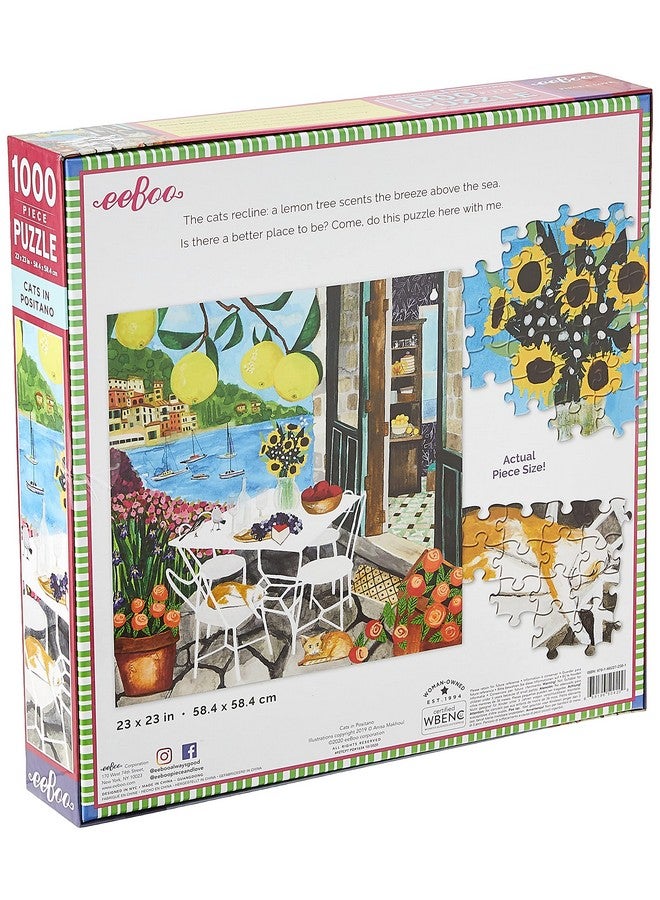 : Piece And Love Cats In Positano 1000 Piece Square Adult Jigsaw Puzzle Puzzle For Adults And Families Glossy Sturdy Pieces And Minimal Puzzle Dust