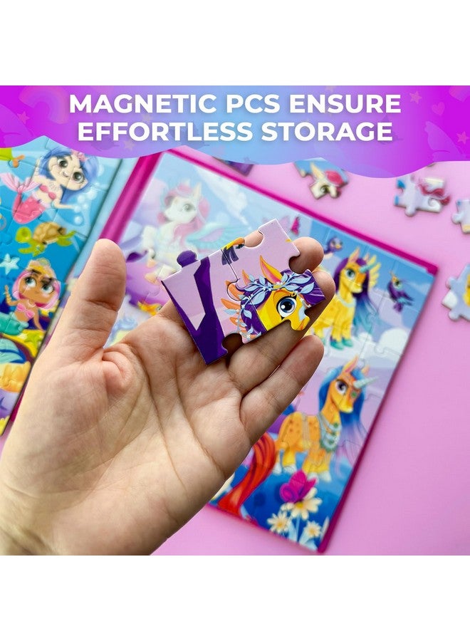 Magnetic Puzzles For Kids Ages 4-6 - 2X48 Travel Puzzle Games For Toddlers 3-5 Years Old - Car Activities Toy For Boys And Girls 2-4 Yo - Unicorns & Mermaid Learning Magnet For Road Trip