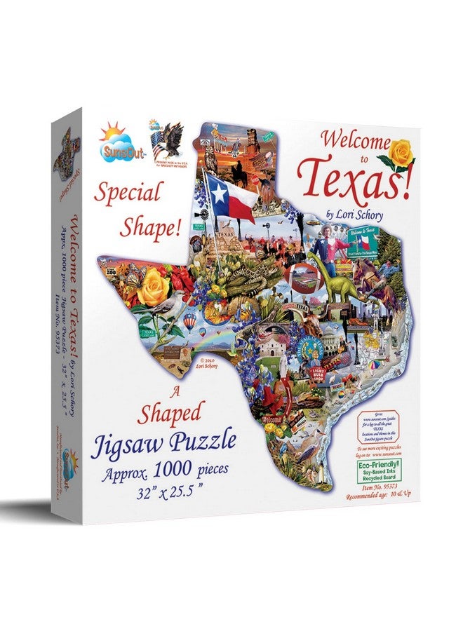 Inc - Welcome To Texas - 1000 Pc Special Shape Jigsaw Puzzle By Artist: Lori Schory - Finished Size 32