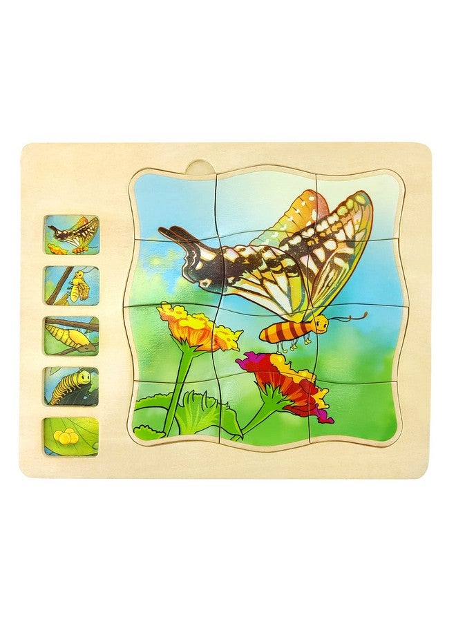 Wooden Puzzles For Kids Ages 4-8, 5 Layers Life Cycle Of A Butterfly Montessori Jigsaw Puzzle For Kids, Children Preschool Learning Educational Puzzles Toys For Boys And Girls