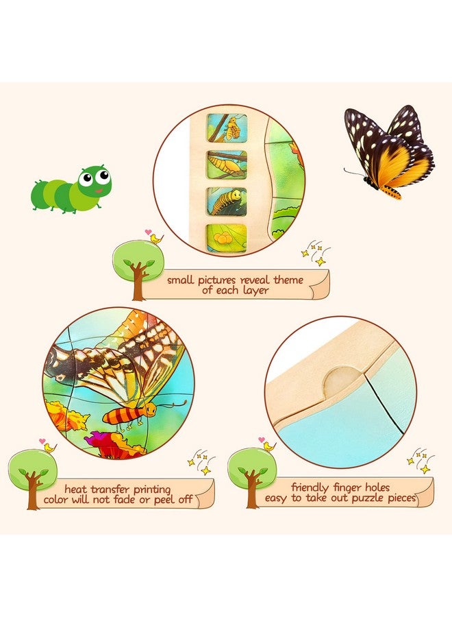 Wooden Puzzles For Kids Ages 4-8, 5 Layers Life Cycle Of A Butterfly Montessori Jigsaw Puzzle For Kids, Children Preschool Learning Educational Puzzles Toys For Boys And Girls