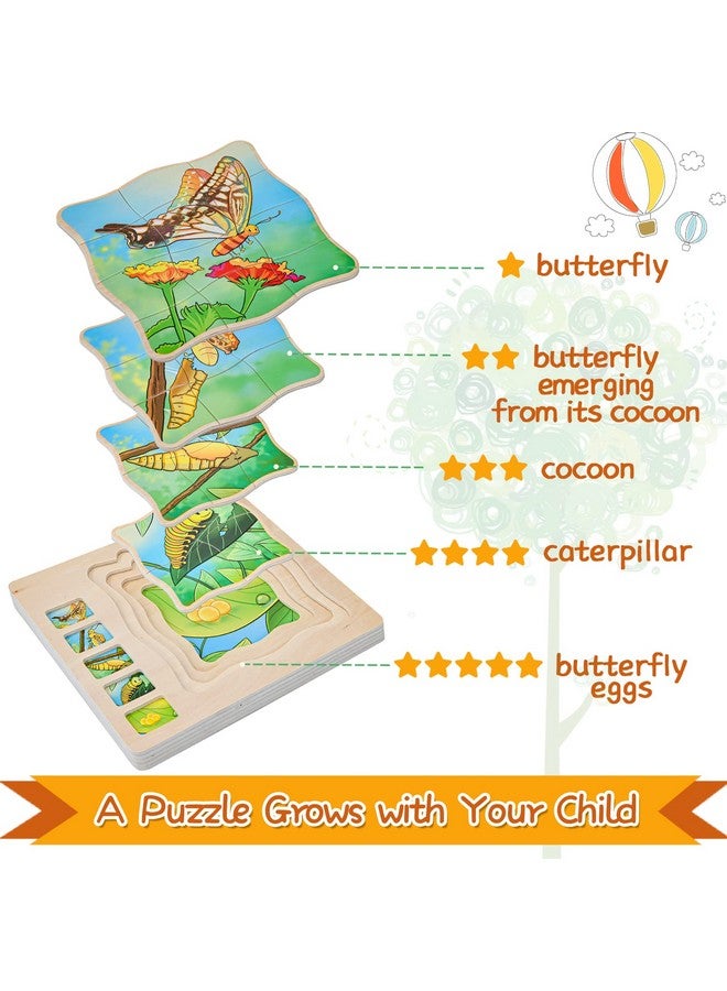 Wooden Puzzles For Kids Ages 4-8, 5 Layers Life Cycle Of A Butterfly Montessori Jigsaw Puzzle For Kids, Children Preschool Learning Educational Puzzles Toys For Boys And Girls