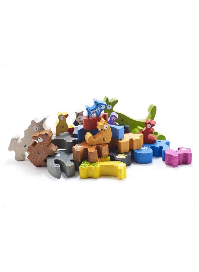 Animal Parade A To Z Puzzle And Playset - Educational Wooden Alphabet Puzzle - 2 And Up