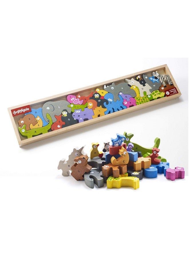 Animal Parade A To Z Puzzle And Playset - Educational Wooden Alphabet Puzzle - 2 And Up