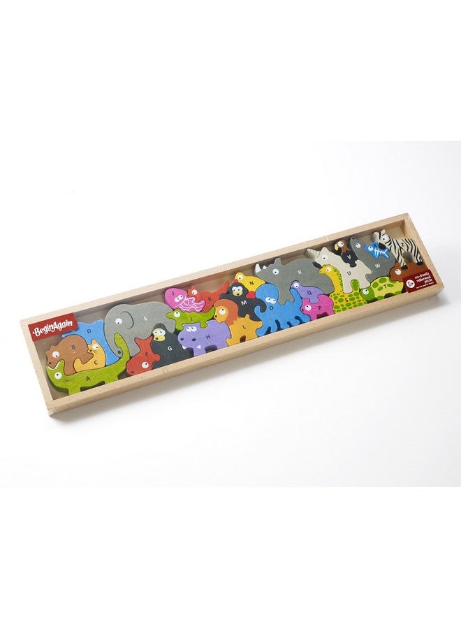 Animal Parade A To Z Puzzle And Playset - Educational Wooden Alphabet Puzzle - 2 And Up