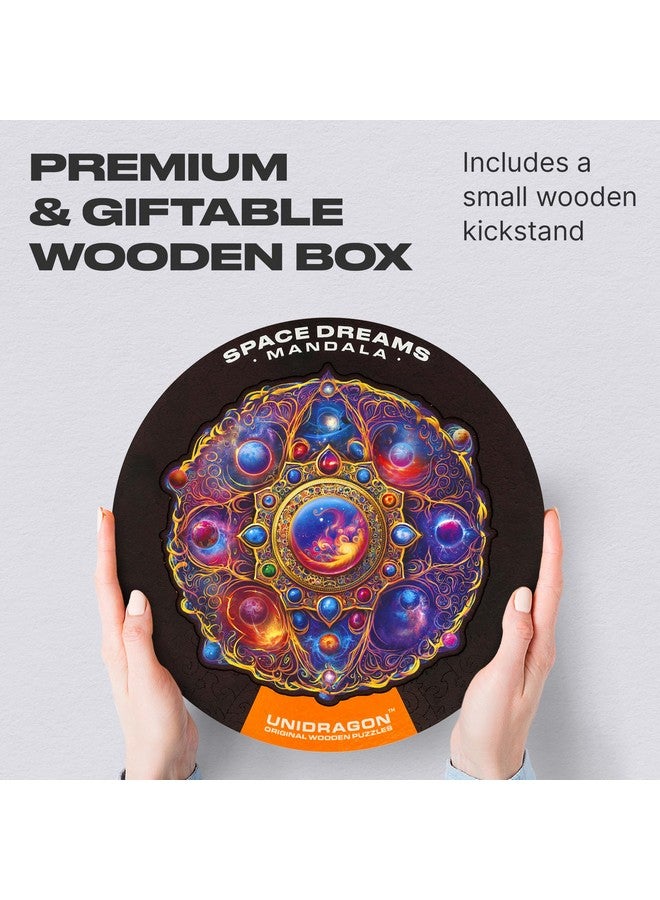 Original Wooden Puzzle Mandala Space Dreams Royal Size 17.7 X 17.7 In (45 X 45 Cm) Puzzle For Adults And Kids Brain Teaser, Beautiful Gift Package