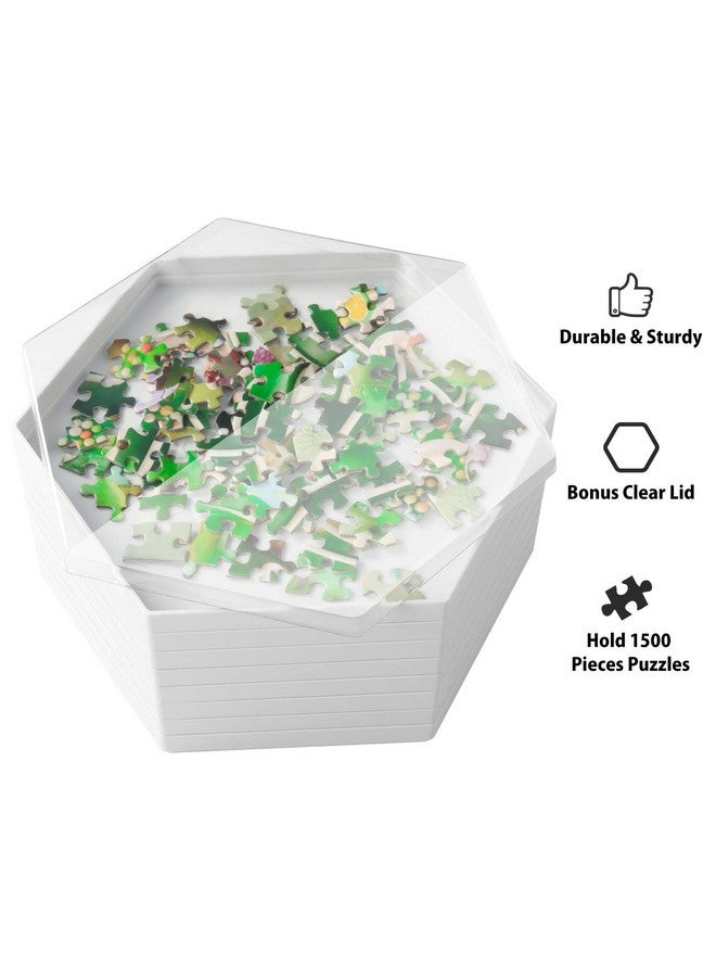 Stackable Puzzle Sorting Trays Jigsaw Puzzle Sorters With Lid Puzzle Accessory For Puzzles Up To 1500 Pieces, 8 Hexagonal Trays (White)