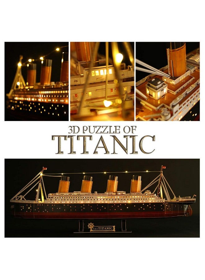 3D Puzzles For Adults - Led Titanic 35'' Large Ship - New Home Desk Decor - House Warming, Wedding, Anniversary, Valentines Day Teacher Gifts For Him Her