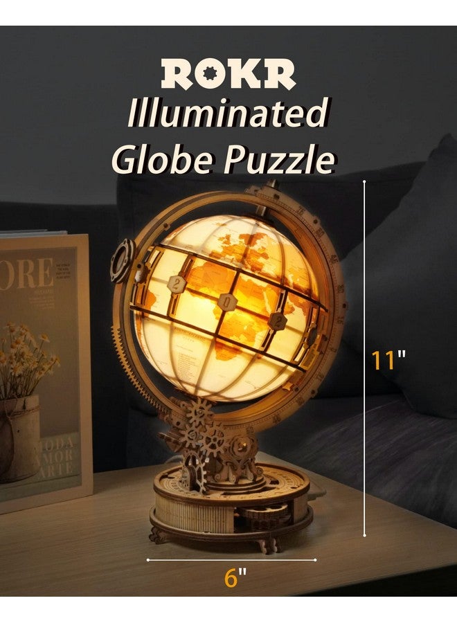 3D Wooden Puzzles For Adults-Led Illuminated Wooden Globe Puzzle-Model Building Kits-Room Decor For Teen Girls Boys Women Men