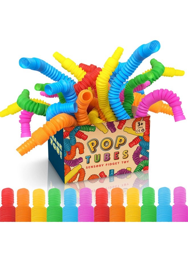 Mini Pop Tubes Fidget Toy 24 Pack: Sensory Stretch Tubes Kit Stress Relief Toys For Kids | Fun Pop Tubes Bulk | Classroom Party Favors Prizes Birthday Party Supplies Fine Motor Skills For Toddlers