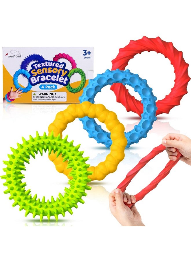 Sensory Fidget Toys For Kids Adults - 4 Pack Stretchy Fidget Bracelet | Texture & Calming Autism Sensory Toys For Special Needs Autistic Children | Calm Down Toy For Toddler Girls Boys