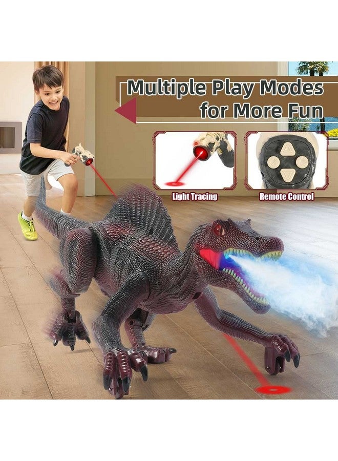 Remote Control Dinosaur Toys For Kids,Light Tracing Rc Jurassic Spinosaurus Dinosaur Toys W/Auto Spray And Realistic Light & Roaring,Walking Robot Dinosaur Toys For Boys Girls 3-5 4-7 8-12