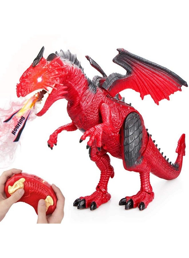 Remote Control Dinosaur,Dragon Toy For Kids Boys Girls Red Dragon Figures Learning Realistic Looking Large Size With Roaring Spraying Light Up Eyes For Birthday Xmas Gifts (Style-1)