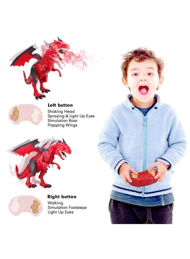 Remote Control Dinosaur,Dragon Toy For Kids Boys Girls Red Dragon Figures Learning Realistic Looking Large Size With Roaring Spraying Light Up Eyes For Birthday Xmas Gifts (Style-1)