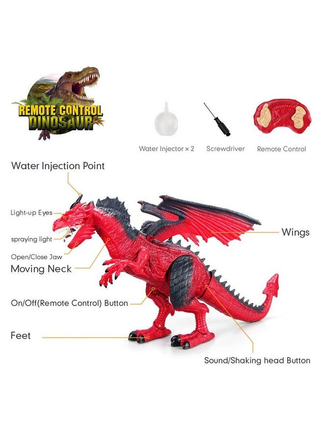 Remote Control Dinosaur,Dragon Toy For Kids Boys Girls Red Dragon Figures Learning Realistic Looking Large Size With Roaring Spraying Light Up Eyes For Birthday Xmas Gifts (Style-1)