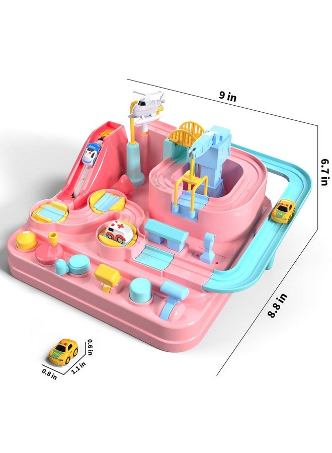 Adventure Toys For Girls - Race Track For Toddlers 3-7 Years Old, Puzzle Rail Car, City Rescue Magnet Toys W/ 3 Mini Cars, Educational Games Birthday Gift For Kids