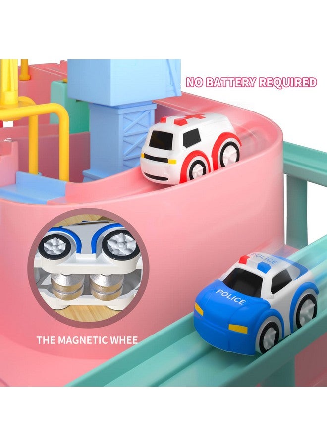 Adventure Toys For Girls - Race Track For Toddlers 3-7 Years Old, Puzzle Rail Car, City Rescue Magnet Toys W/ 3 Mini Cars, Educational Games Birthday Gift For Kids