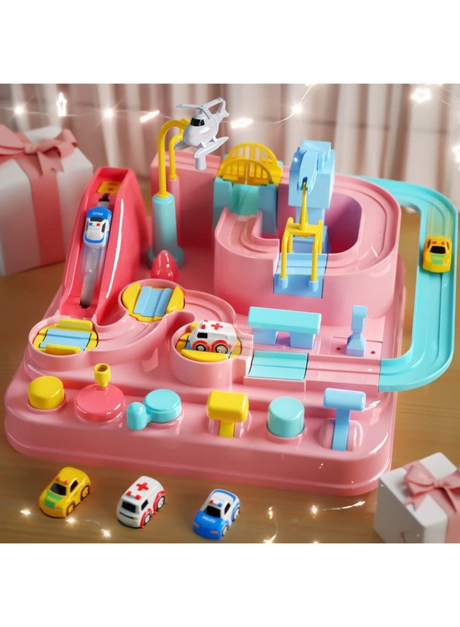 Adventure Toys For Girls - Race Track For Toddlers 3-7 Years Old, Puzzle Rail Car, City Rescue Magnet Toys W/ 3 Mini Cars, Educational Games Birthday Gift For Kids