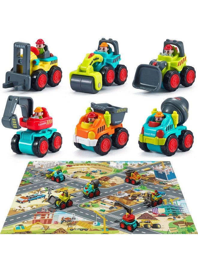 Toddler Construction Toy Trucks, Baby Mini Push Go Cars W/Playmat, Kid Pocket Construction Vehicle, Little Excavator Dump Bulldozer, Birthday Gifts For 6 9 12 18 Month 1 2 3 Year Old Boy