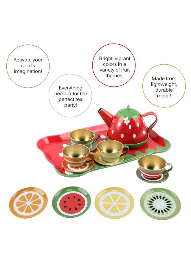 Kids Fruit Themed Pretend Play Tea Set 14 Piece Durably Built From Food-Safe Material Bpa-Free Kitchen Playset Perfect Early Learning Preschool Toy Great Gift For Children Girls Boys Toddlers