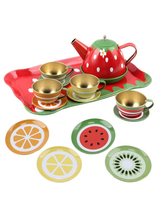 Kids Fruit Themed Pretend Play Tea Set 14 Piece Durably Built From Food-Safe Material Bpa-Free Kitchen Playset Perfect Early Learning Preschool Toy Great Gift For Children Girls Boys Toddlers