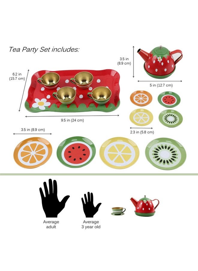 Kids Fruit Themed Pretend Play Tea Set 14 Piece Durably Built From Food-Safe Material Bpa-Free Kitchen Playset Perfect Early Learning Preschool Toy Great Gift For Children Girls Boys Toddlers