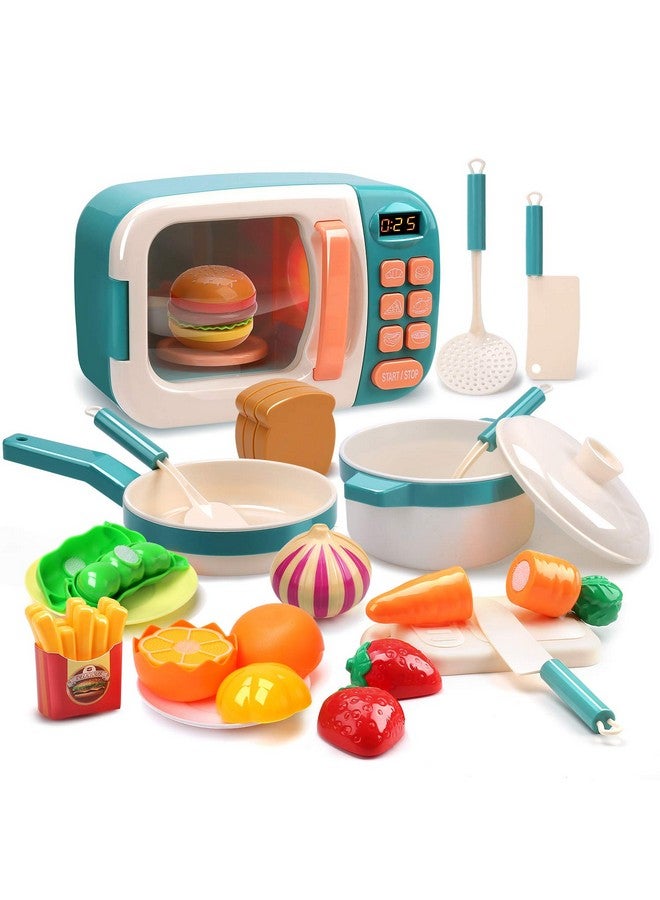 Microwave Toys Kitchen Play Set, Kids Pretend Play Electronic Oven With Play Food, Kids Cookware Pot And Pan Toy Set, Cooking Utensils,Great Learning Gifts For Girls Boys